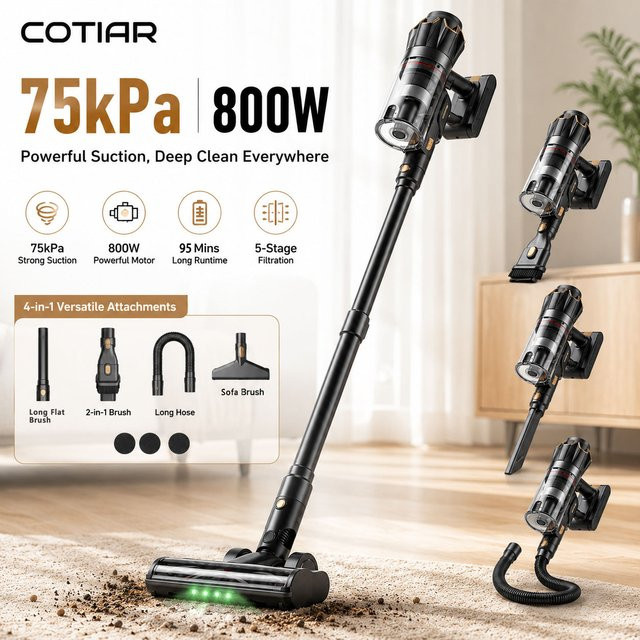 COTIAR Kabelloser Handstaubsauger V30 PRO in Schwarz mit 800W Leistung und abnehmbarem Akku - Bild 1