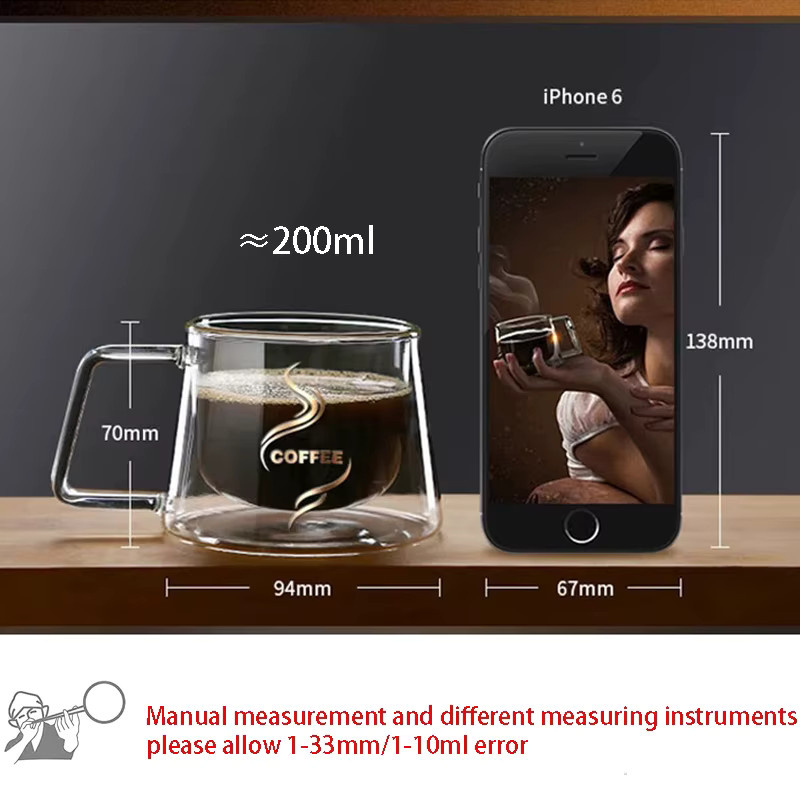 YWDL Doppelwandige Glas-Espressotassen Set, 2 Stück, Transparent, 200 ml pro Tasse - Bild 6