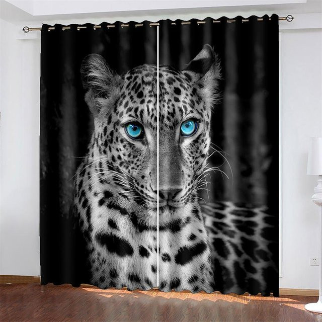 Yiran Furniture Set aus 2 verdunkelnden Fenstervorhängen mit Löwen-Motiv in 3D-Druck, Polyester, Höhe: 130 cm, Breite: 100 cm - Bild 1