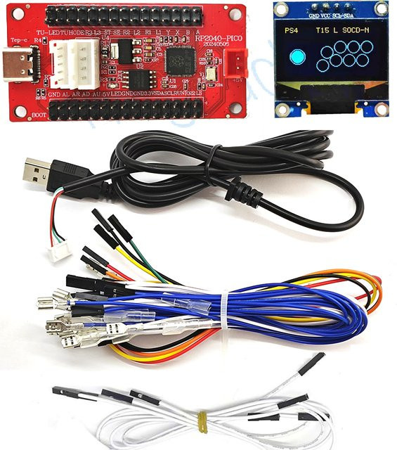 Raspberry Pi Pico Zero USB-Controller-Kit für PC, PS4 und Switch zur DIY-Erstellung von Arcade-Joysticks und Hitbox-Controllern inklusive Encoder und OLED-Kabel - Bild 1