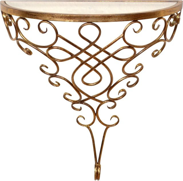 Wandkonsole Möbel direkt online halbrund in Gold und Transparent aus Metall und Glas - Bild 1
