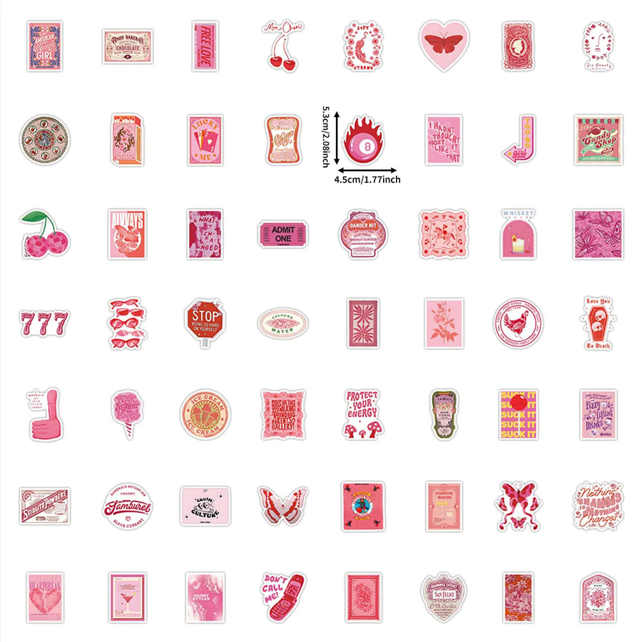 60 Stück Retro-Aufkleber in Pink mit Schmetterlings- und Slogan-Designs für Journaling und Dekoration - Bild 2