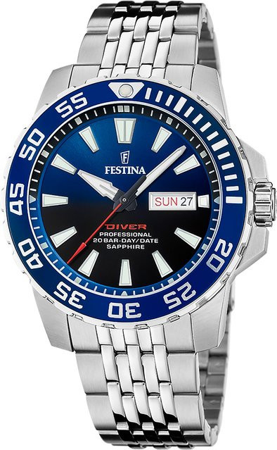 Festina Herrenuhr Taucheruhr, Quarz, Edelstahl, Blau, 45 mm, 20 ATM - Bild 1
