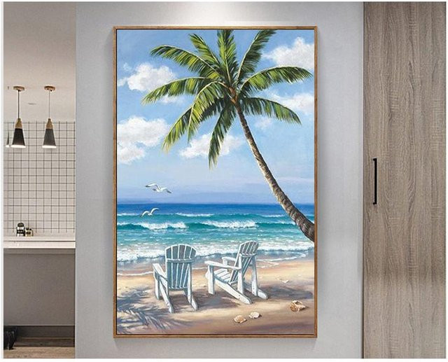 FIYO Diamant-Malerei Sommer Strand Mosaik Stickerei mit Kreuzstich Motiv, B/H: 20 x 30 cm, Mehrfarbig - Bild 1