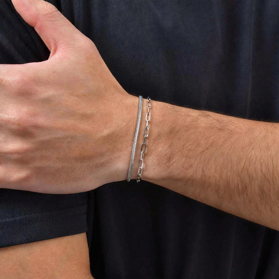 Kettenarmband 3-teilig, Edelstahl, Silber, Herren, minimalistisch - Bild 5