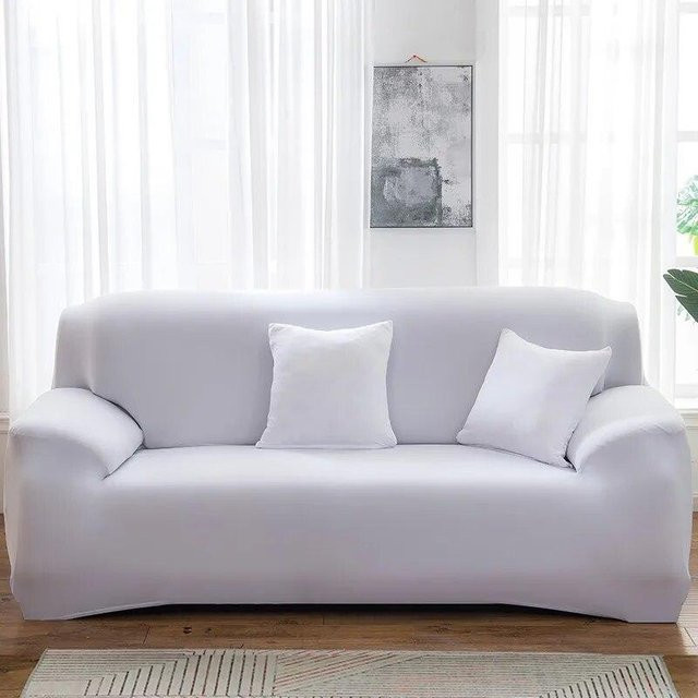 Einfarbiger elastischer Sofabezug von Your Warm Home in Weiß, rutschfest und dehnbar für dein Wohnzimmer, Größe M (145-185 cm) - Bild 1