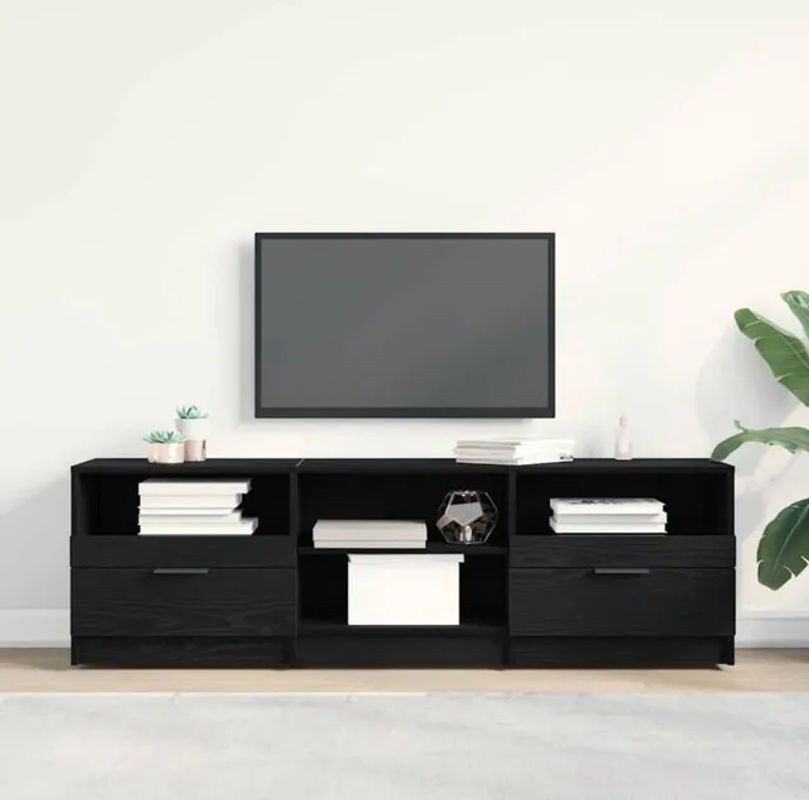 Modernes TV-Schrank Modell Vidaxl487752 in Schwarz und Eiche aus Holzwerkstoff und Stahl, B/T/H: 150 x 45 x 33,5 cm - Bild 1