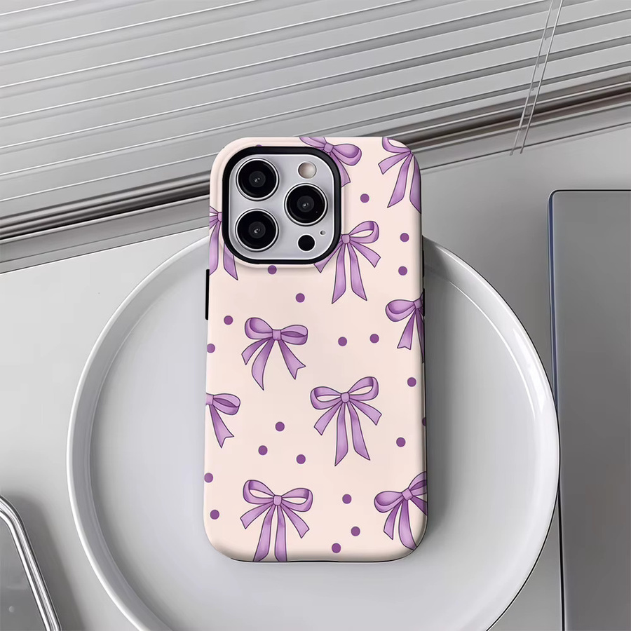 Lila Handyhülle mit Schleifen für Apple iPhone 12 bis iPhone 17 Pro Max Plus mit doppelschichtiger Rückseite - Bild 3