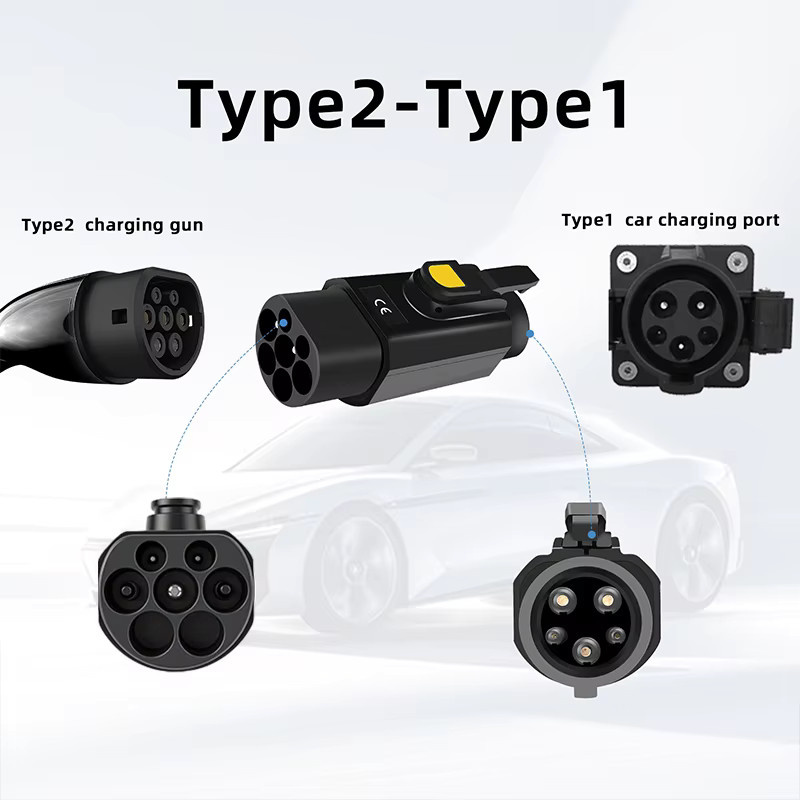 EVqiaoyi Typ2 zu Typ1 EV-Ladeadapter 32A 7KW mit Ausschaltknopf in Schwarz für J1772 Elektrofahrzeuge - Bild 2