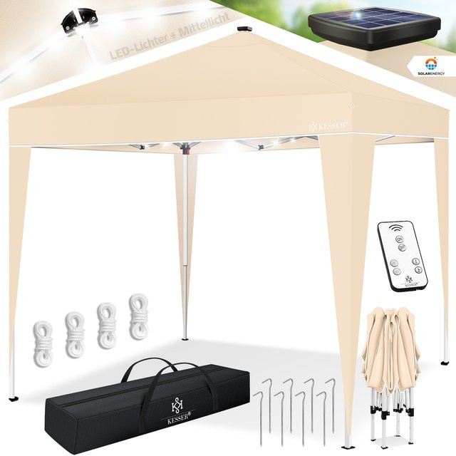KESSER Faltpavillon mit Solar-LED-Beleuchtung und Fernbedienung, Wasserdichtes Gartenzelt mit UV-Schutz, B/T: 300 x 300 cm - Bild 1