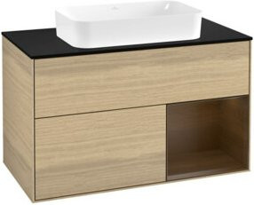 V&B Waschtischunterschrank Finion mit Wandbeleuchtung in Oak Veneer Braun, Breite: 100 cm, Tiefe: 60,3 cm - Bild 1