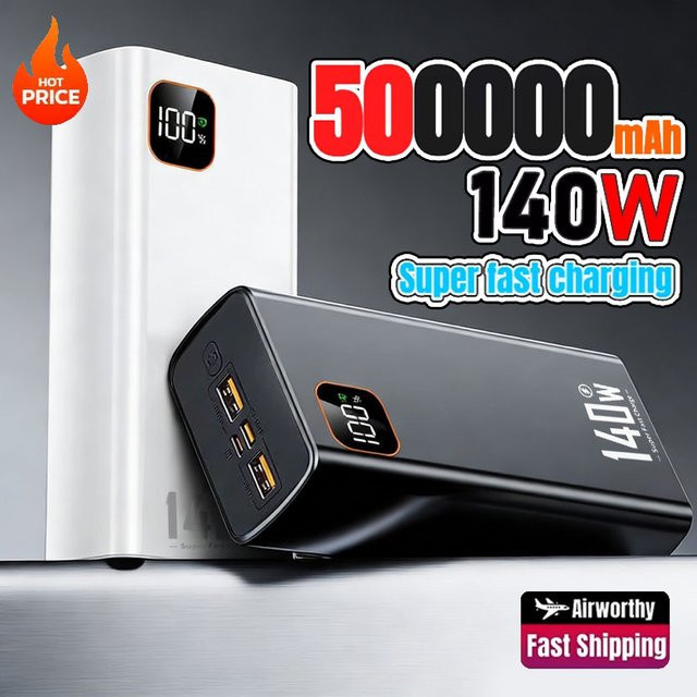 Tragbare Powerbank mit 140W Superschnellladefunktion in Schwarz für iPhone, Huawei, Samsung und Xiaomi - Bild 1
