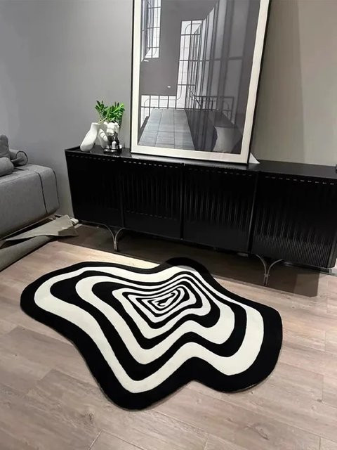 VIKAMA Teppich mit schwarz-weißem Streifenmuster für Wohnzimmer und Badezimmer, modern und organisch gestaltet, Breite: 60 cm - Bild 1
