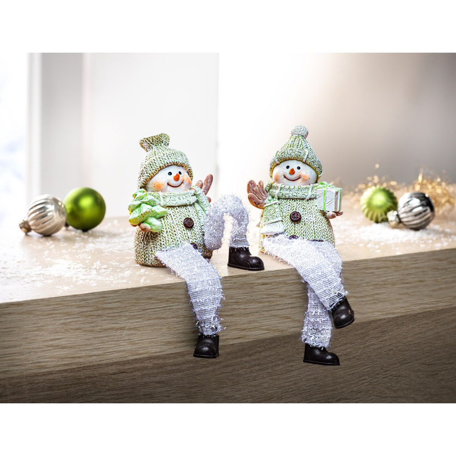 Viva Domo Kantensitzer Schneemann-Freunde aus Keramik, 2 Stück, Weiß - Bild 2