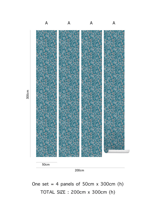 Tenue de Ville Clementine Royal Wandtapete Mural in Blau mit floralem und botanischem Design, Vlies, Matt - Bild 1