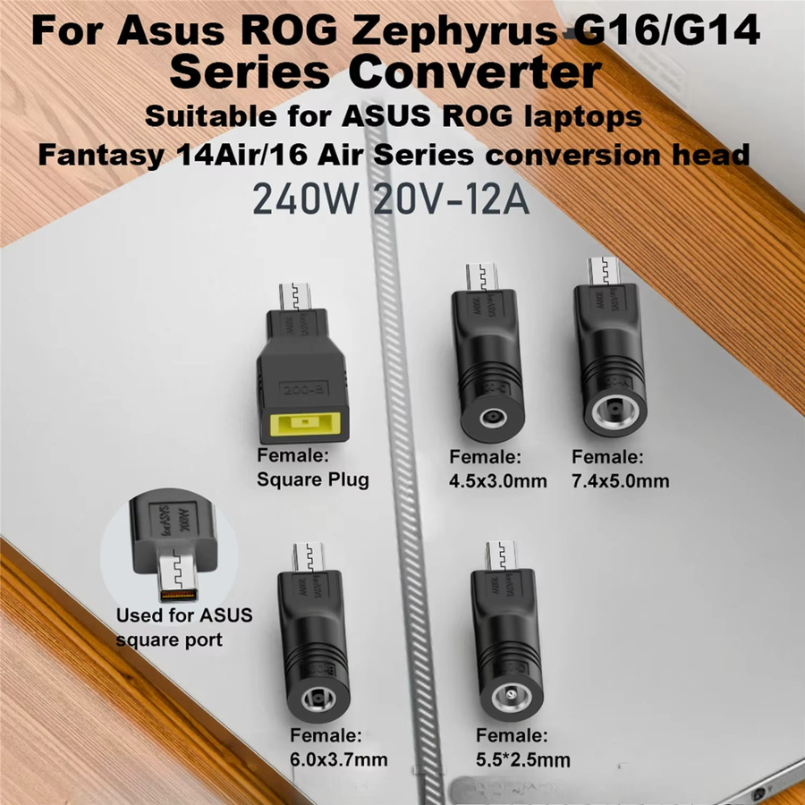 Asus 240W Laptop-Netzteil mit quadratischem Anschluss für ROG16 14 Air Notebook in Schwarz - Bild 2