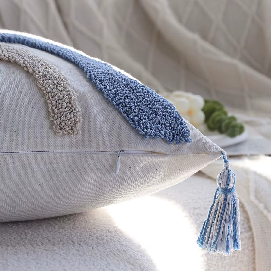 CANIRICA Getufteter Kissenbezug mit Quasten im Boho-Stil, Blau, B/H: 45 x 45 cm - Bild 4