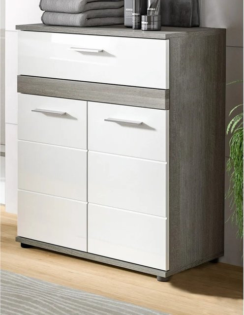 Badkommode Bailey von Inn.Furn in Weiß und Grau mit Hochglanz-Rillenoptik, B/T/H: 71 x 31 x 79 cm - Bild 1