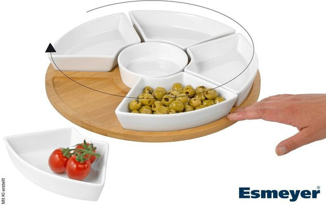 Esmeyer Servierset SUSAN aus Porzellan und Bambus, weiß, Durchmesser: 34,5 cm - Bild 1