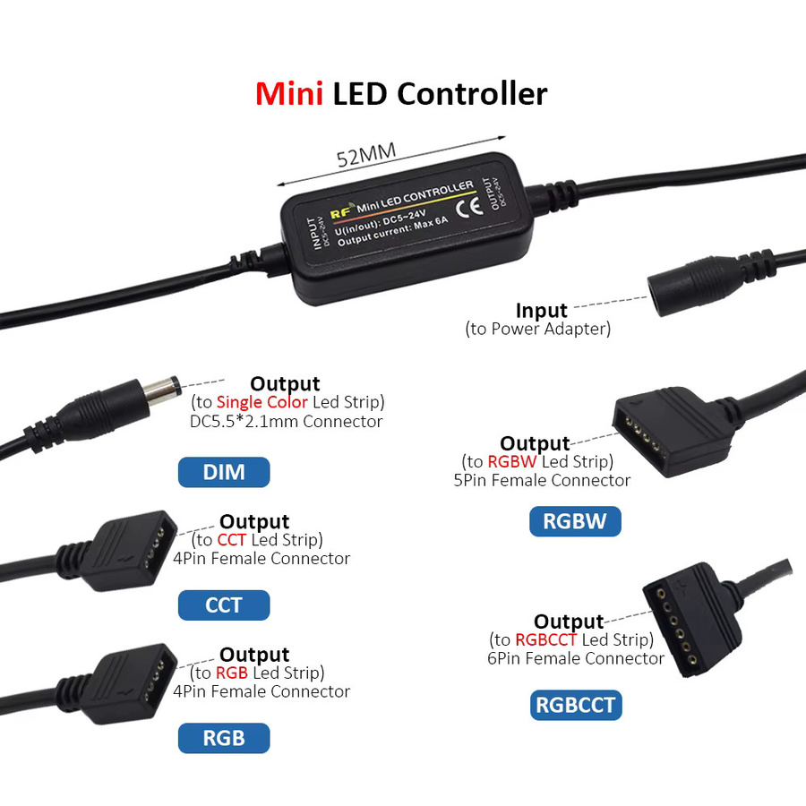 MJJCLED LED Controller mit RF Fernbedienung für RGB RGBW RGBCCT CCT LED Streifen in Schwarz - Bild 2