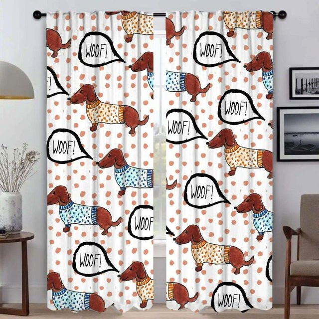 Moderne Dackel Gardinen Set aus Tüll für Wohnzimmer und Küche, 2 Stück, Mehrfarbig, Breite: 50 cm, Höhe: 70 cm - Bild 1