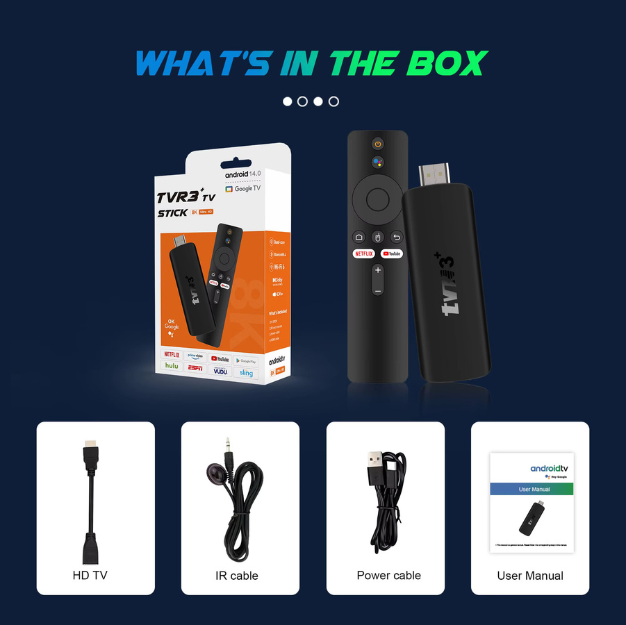 Janmifly Smart TV Stick TVR3+ Android 14 TV-Box mit 2 GB RAM und 16 GB ROM in Schwarz mit Wifi6, Bluetooth 5.4 und Sprachfernbedienung - Bild 5