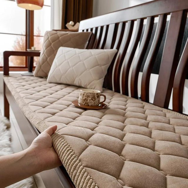 Yiran Furniture Sofa Kissenbezug aus Samt und Plüsch in Beige, rutschfest und waschbar, B/B: 50 x 50 cm - Bild 1