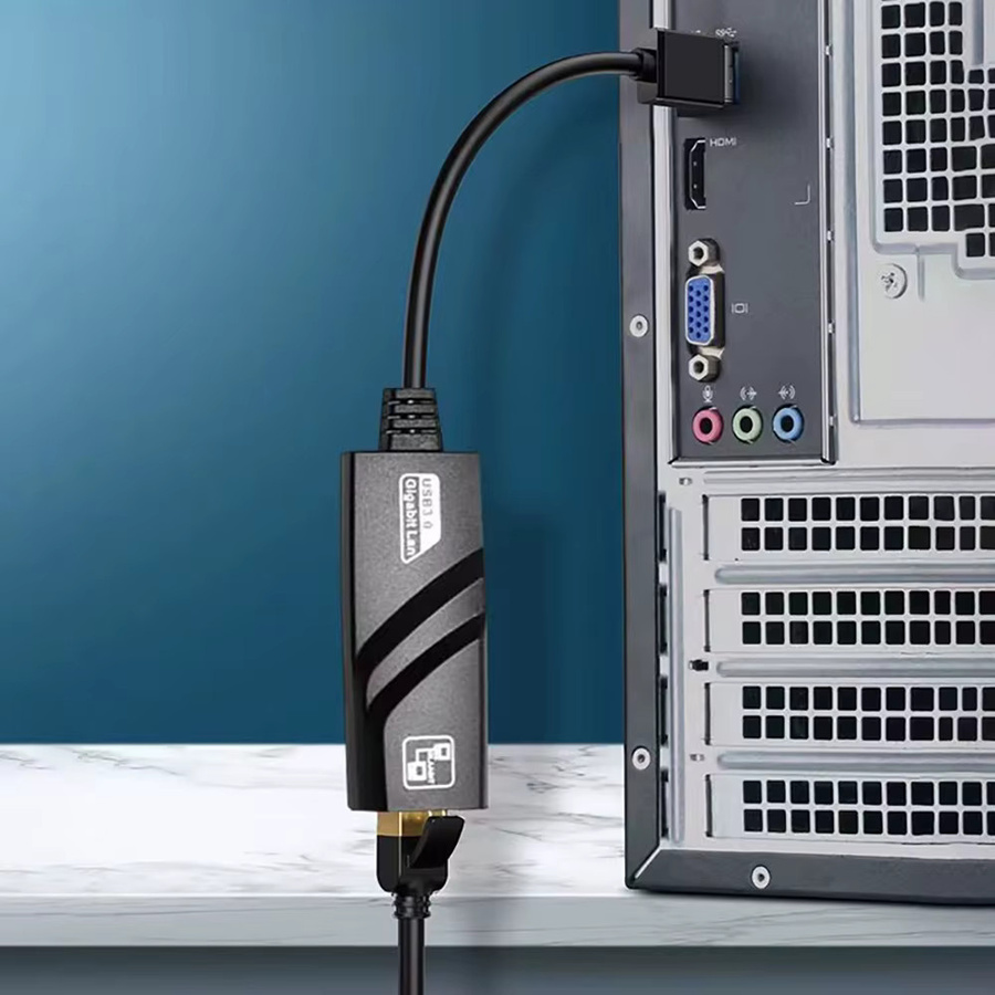 Kebidumei USB-C auf RJ45 LAN Ethernet-Adapter, 10/100/1000 Mbit/s USB 3.0 Netzwerkkarte für PC, MacBook und Windows Laptop, Schwarz - Bild 3