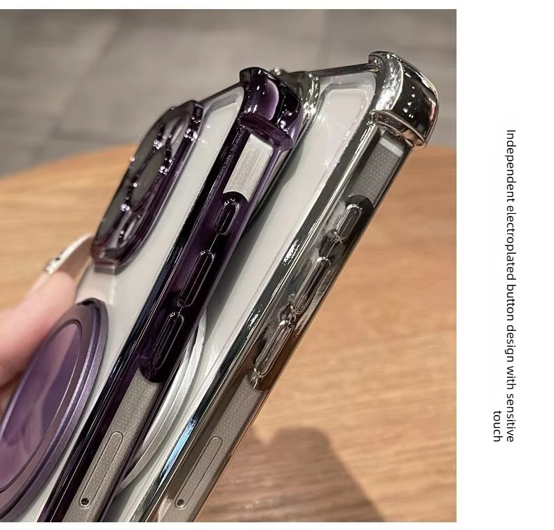 Stoßfeste Handyhülle mit 360 Grad drehbarer Halterung für Xiaomi 17T, 15T, 14T und 17 Pro Max, transparent mit plattiertem Rand und Anti-Vergilbungseffekt - Bild 3