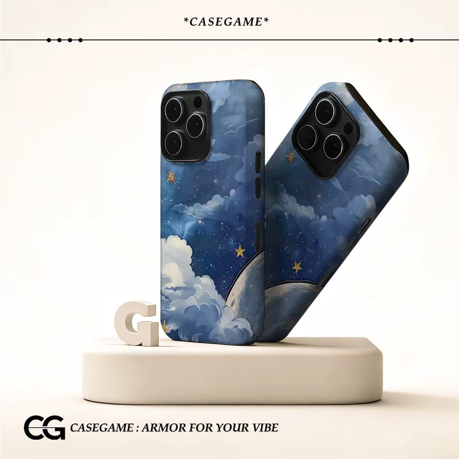 Potdemiel Handyhülle Starry Sky Clouds für iPhone 17 16 15 14 13 Pro Max Plus, doppelschichtige robuste Hülle, Blau - Bild 2