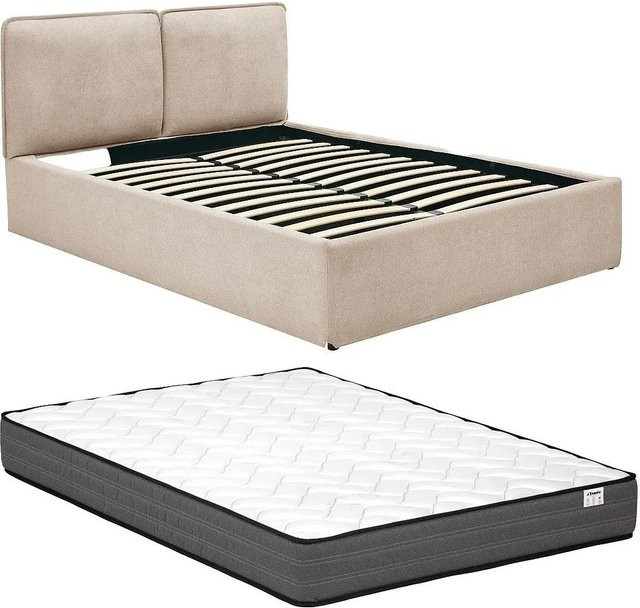 Vente-unique Bett Tenese mit Bettkasten in Beige, B/T: 160 x 200 cm, Höhe: 95 cm, Tiefe: 223 cm - Bild 1