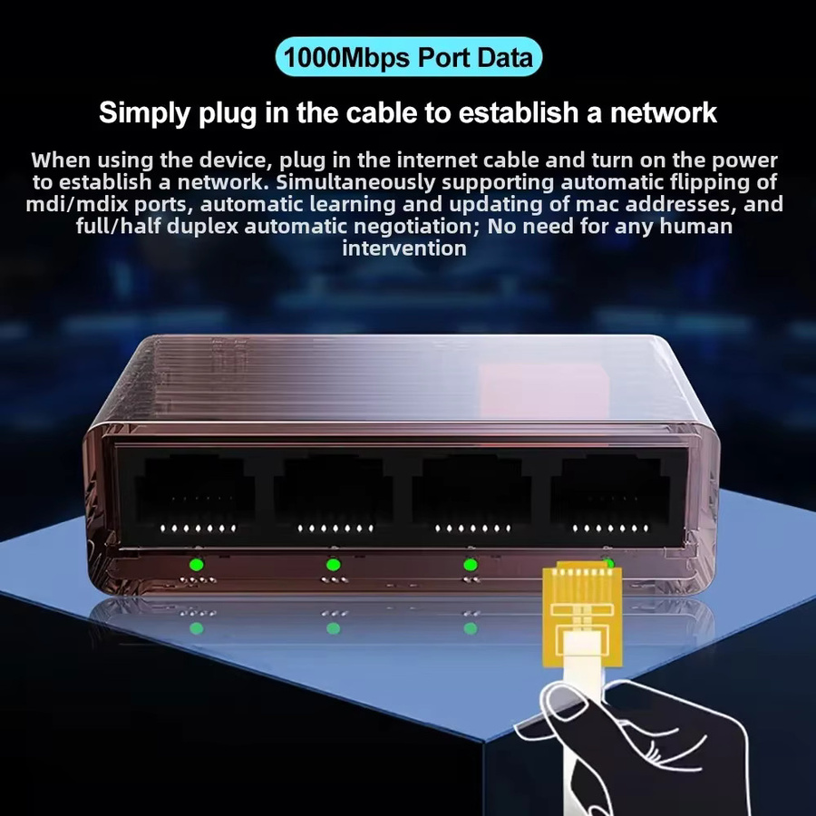 Kebidumei 4-Port Gigabit Ethernet Switch RJ45 LAN Mini-Netzwerkerweiterung in Transparent - Bild 3