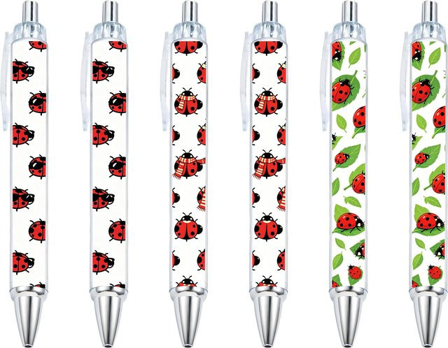 Kugelschreiber im Marienkäfer-Design mit Siebenstern-Motiv, Set mit 11 Stück, Farbe Rot - Bild 1