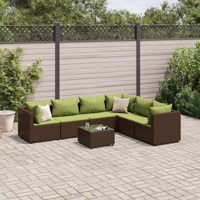 vidaXL 7-tlg. Garten-Lounge-Set in L-Form aus braunem PE-Rattan mit UV-beständigen Kissen und pulverbeschichtetem Stahlgestell - Bild 3