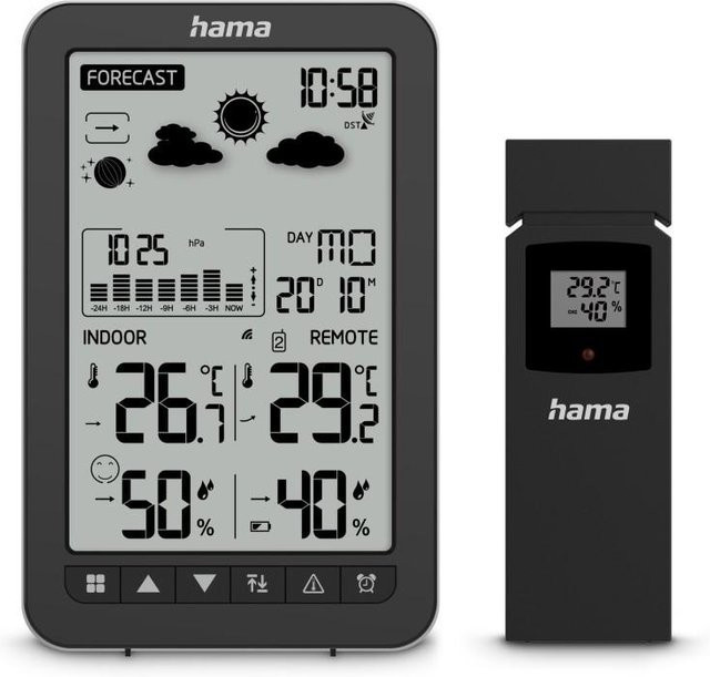 Hama Funk-Wetterstation Ko Samui mit Außensensor und Wecker in Schwarz - Bild 1