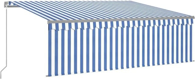 vidaXL Markise manuell einziehbar mit LED-Beleuchtung und Rollo, Blau und Weiß, B: 4 m, H: 3 m - Bild 1