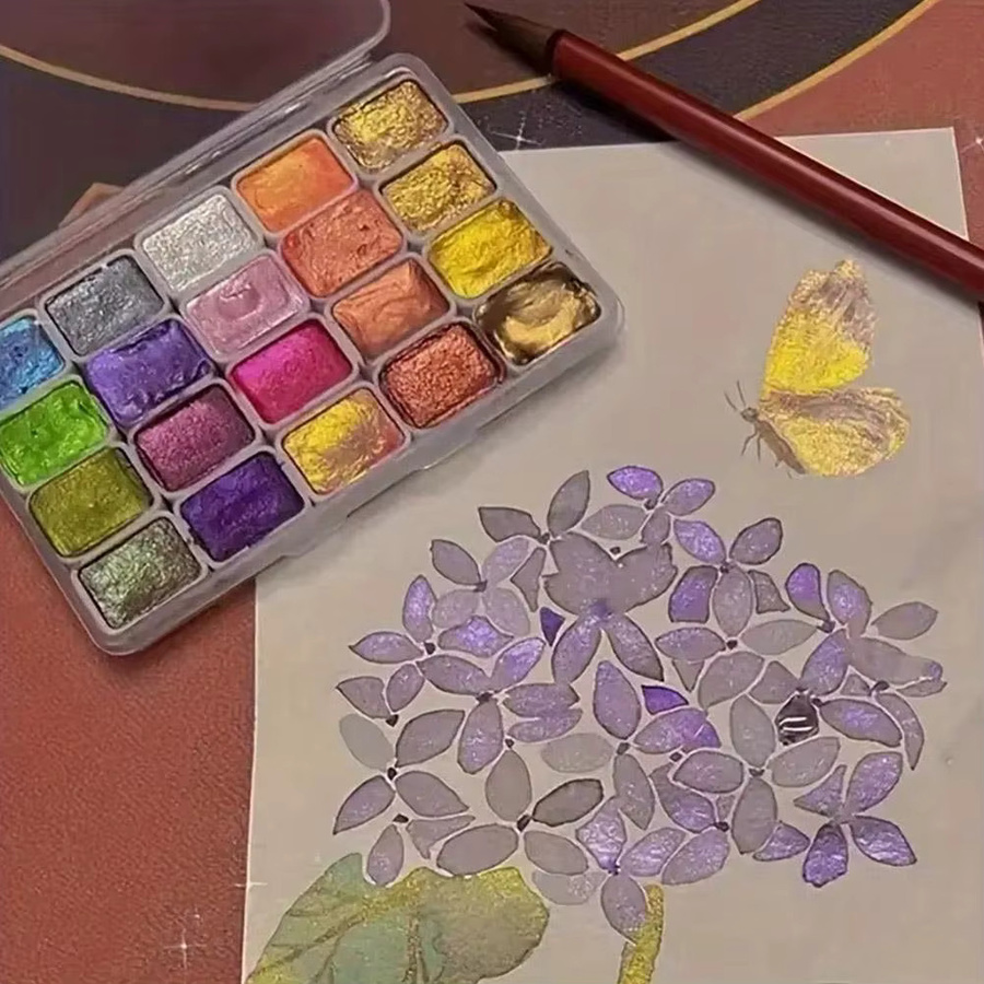 Aquarell-Malset mit 20 Farben in einer tragbaren Metallbox inklusive glitzernden Perlen für DIY-Nagelkunst und künstlerische Gestaltungen in Multicolour - Bild 3