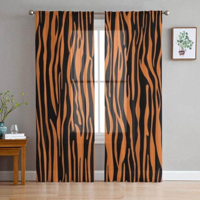 Transparente Voile-Tüll-Vorhänge mit Tierhaut-Motiv von A Family Of Home Textiles, Farbe Orange, B: 135 cm, H: 160 cm - Bild 1