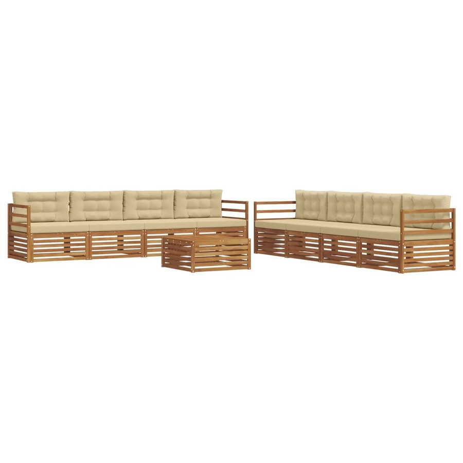 vidaXL Outdoor-Sofagarnitur 9-tlg. aus Akazienholz mit Kissen in Natur und Beige - Bild 2