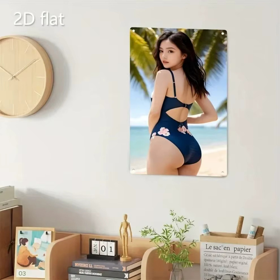 Vintage Eisen-Dekorationsschild Lady Swimsuit von CIFBUY – Retro Wandkunst aus Metall in Mehrfarbig mit Blumenmuster - Bild 3