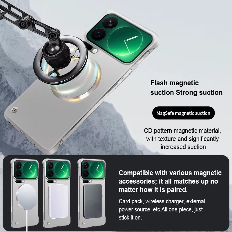 Schlanke rahmenlose MagSafe Schutzhülle für Xiaomi 17 Pro Max, 15, 14 und 13 Pro in Silber mit ultromagnetischer kabelloser Ladefunktion - Bild 5