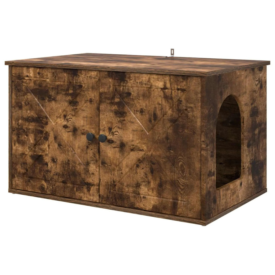 vidaXL Katzenhaus aus Holzwerkstoff in Farbe Rauchereiche, B/T/H: 85 x 55 x 50 cm - Bild 2