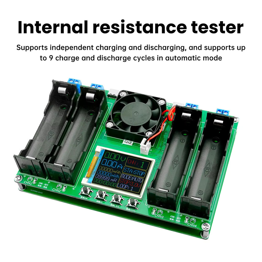 Digitaler 4-Kanal Batterie Kapazität Tester mit LCD Display und USB-C Anschluss zur mAh-Messung für Lithium-Batterien wie 18650 und 21700 - Bild 2