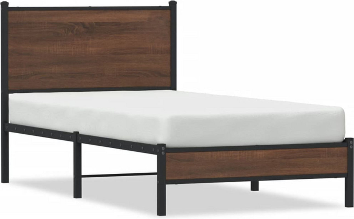 Metallbett Vidaxl in Braun mit Eichen-Optik im Industrial-Stil, B/H: 75 x 190 cm - Bild 1