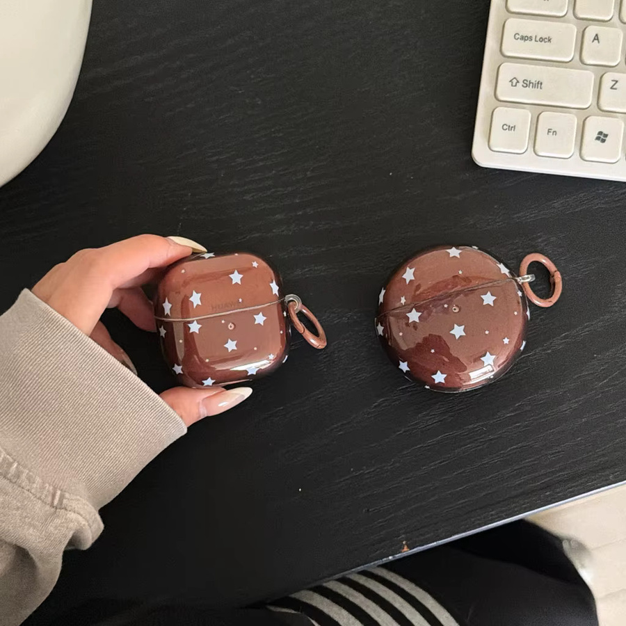Braune halbtransparente Kopfhörer-Schutzhülle mit Polka Dot und Sternen für Samsung Galaxy Buds 4 Pro, 3 Pro, 2 Pro, FE, Live und Core - Bild 3