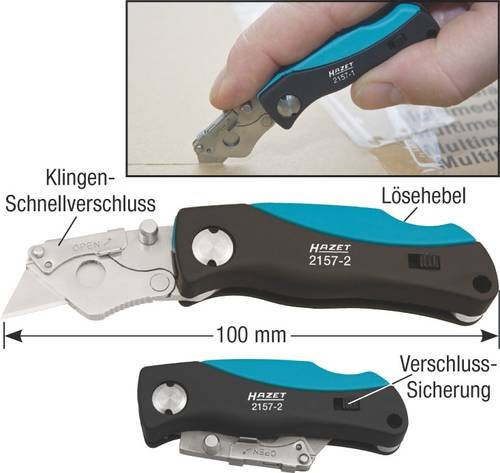 Hazet Mini-Klappmesser 2157-2 mit Feststellklinge und Clippunkt in Schwarz und Hellblau - Bild 1