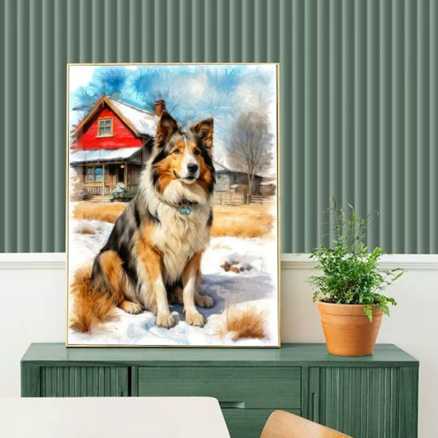 Huacan 5D-Diamantgemälde Haustierhund Porträt DIY Diamant-Stickerei in Mehrfarbig mit Winter-Illustration - Bild 3