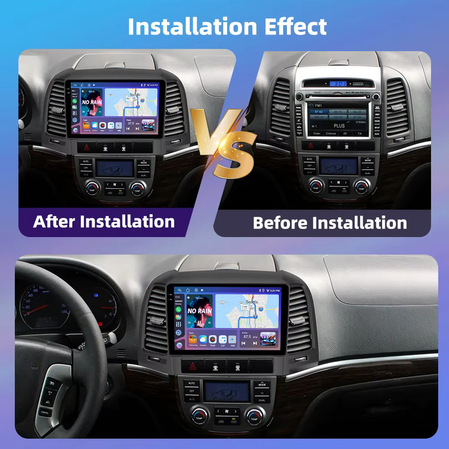 Podofo 9 Zoll Drahtloses CarPlay Autoradio für Hyundai Santa Fe 2006-2012 mit Android GPS Navigation und WIFI in Schwarz - Bild 2