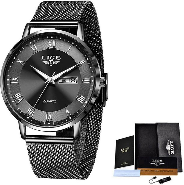LIGE Armbanduhr Quarz, Edelstahl, Schwarz, Herren - Bild 1