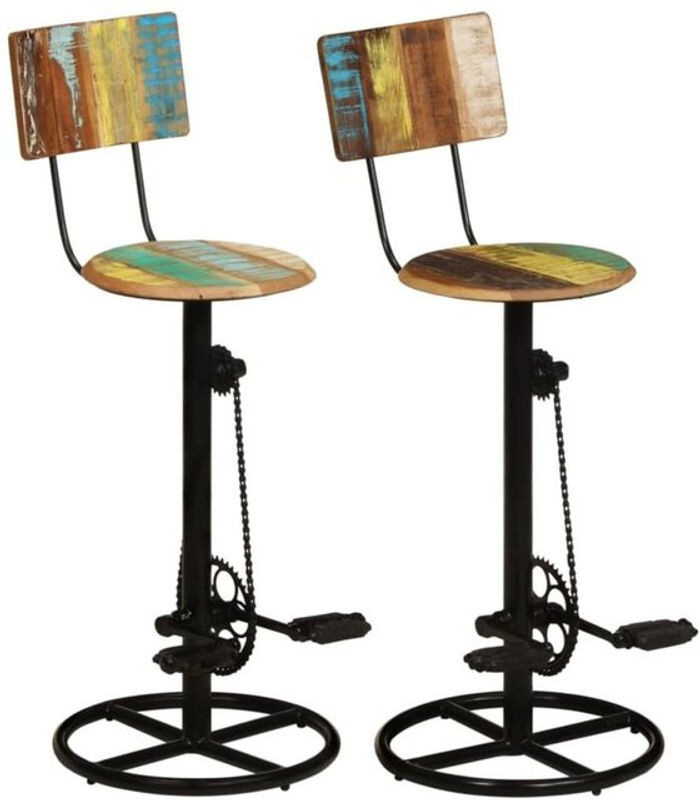 Set aus 2 Barhockern von Vidaxl aus Massivholz und Metall im Industrial Design, Farbe Bunt - Bild 1
